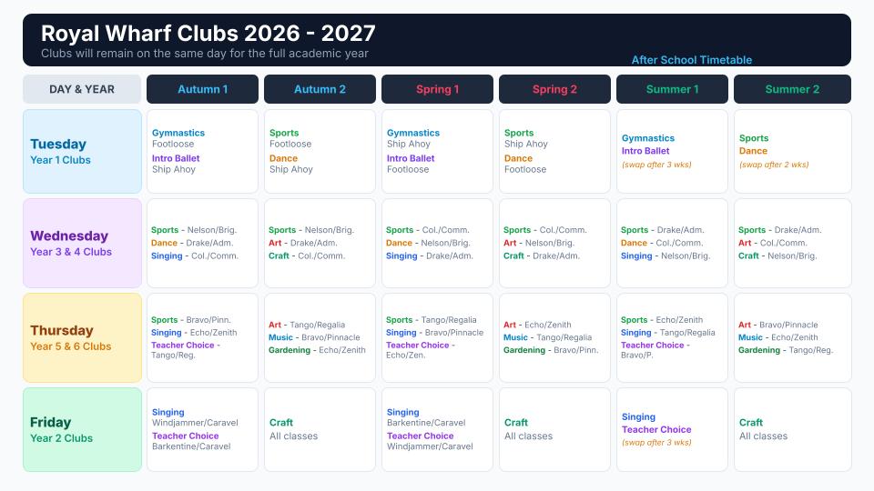 Club Timetable Club Timetable